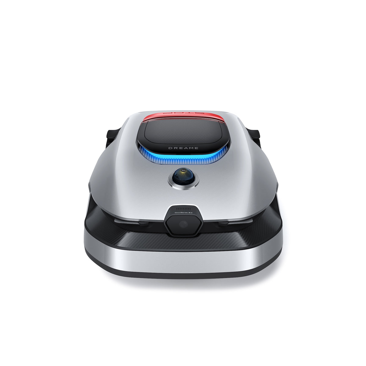 Dreame A2 Mähroboter „Edgemaster", Frontalansicht mit OmniSense 2.0 Kamerasensor und STOP-Taste
